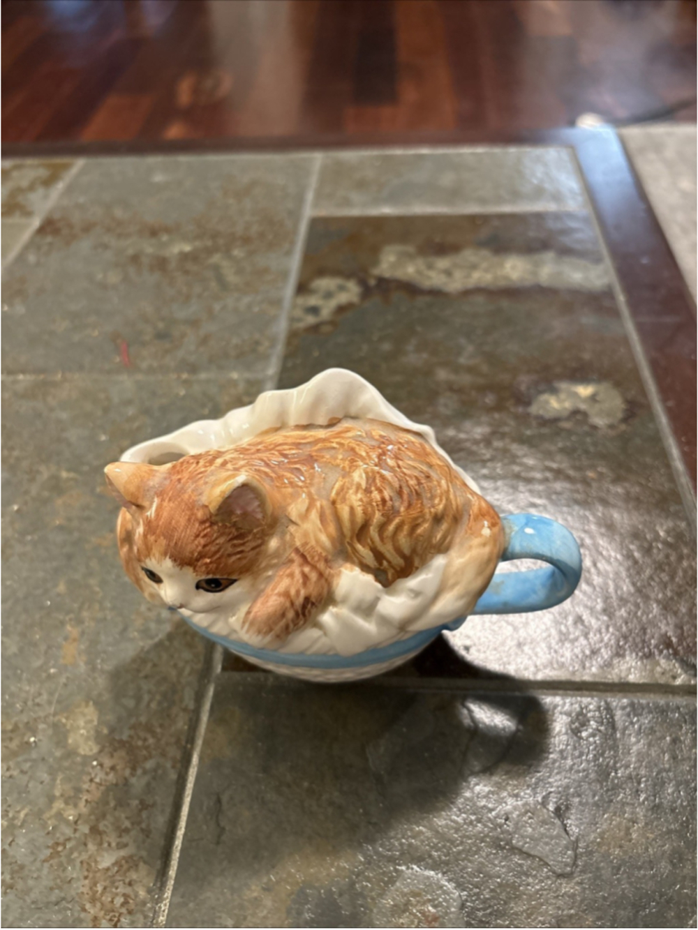 Vintage Ceramic Orange Tabby Cat Sitting In A Teacup Brand Mann